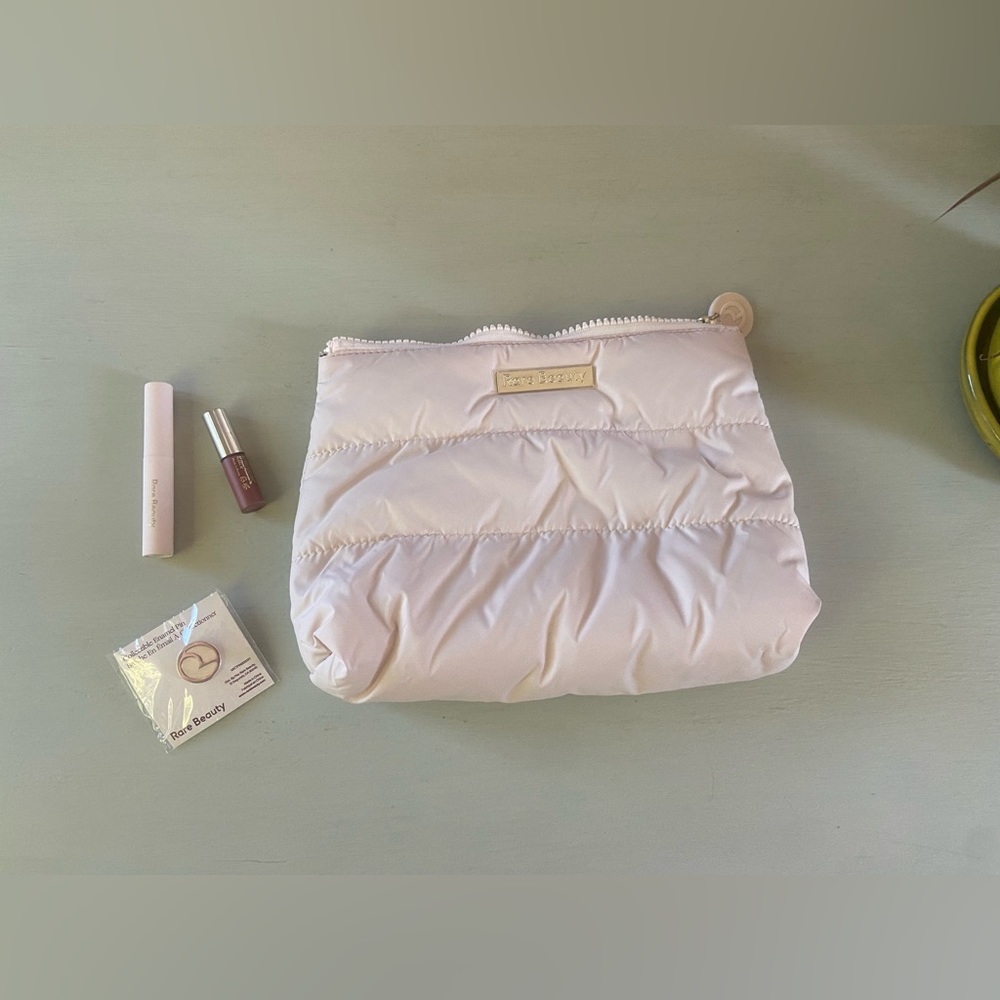 NWT RARE BEAUTY by Selena Gomez Puffy Makeup Bag and Rare Enamel Pin plus - Picture 1 of 5